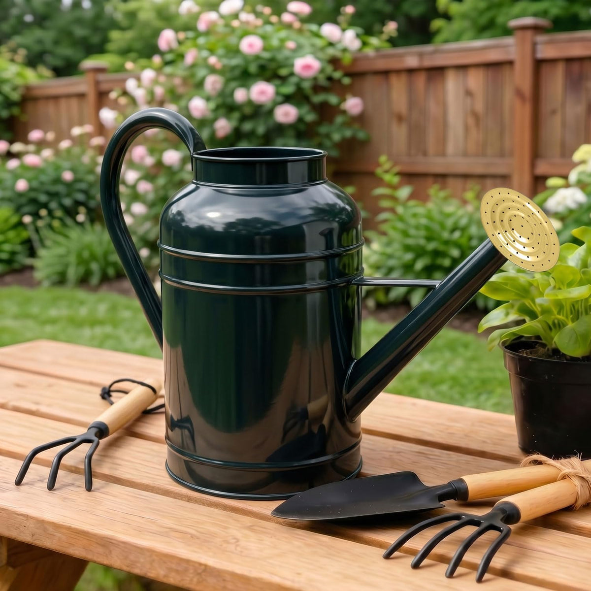 2.3 Gallon Dark Green Metal Watering Can for Plants and Garden with Removable Spout, Made of Galvanized Iron