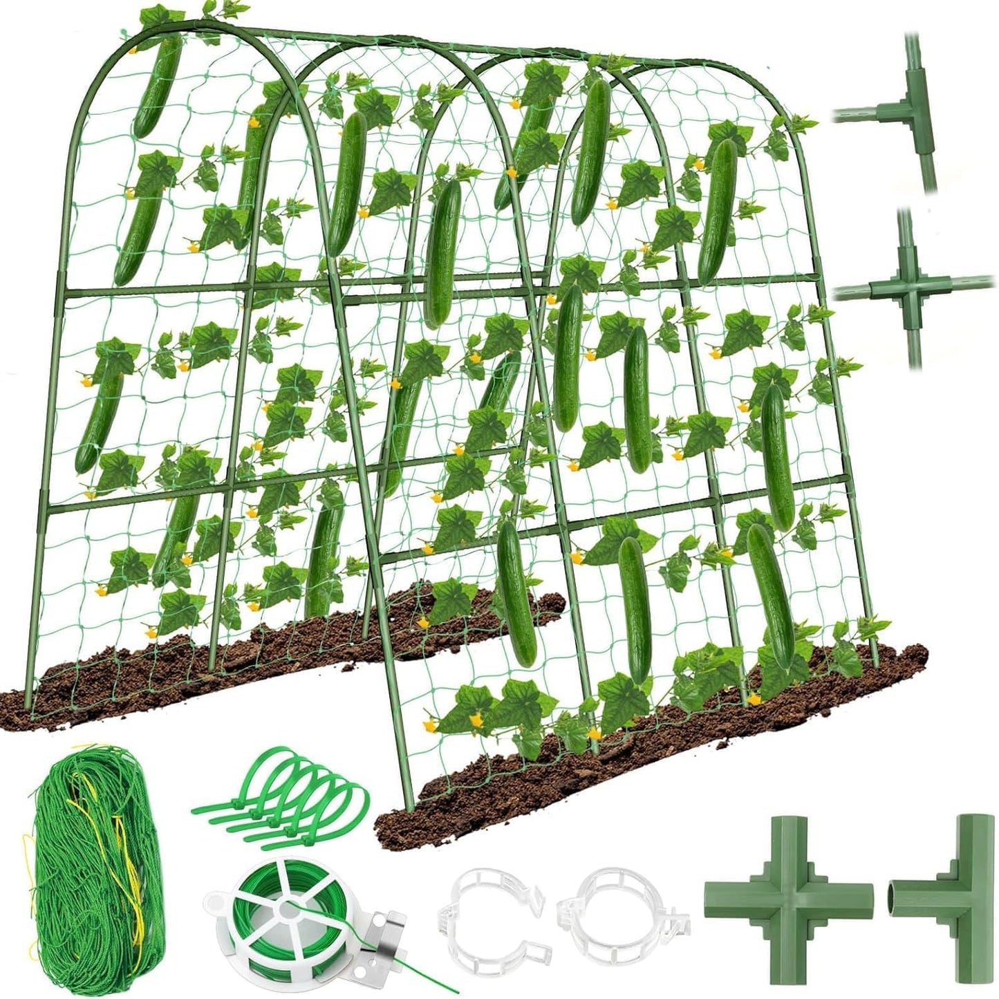 Cucumber Trellis for Raised Bed, Garden Arch Trellis for Climbing Plants Outdoor, Metal Garden Trellis for Spring Vegetables, Cucumber Trellis for Tomato, Bean, Pea, Grape, Plant