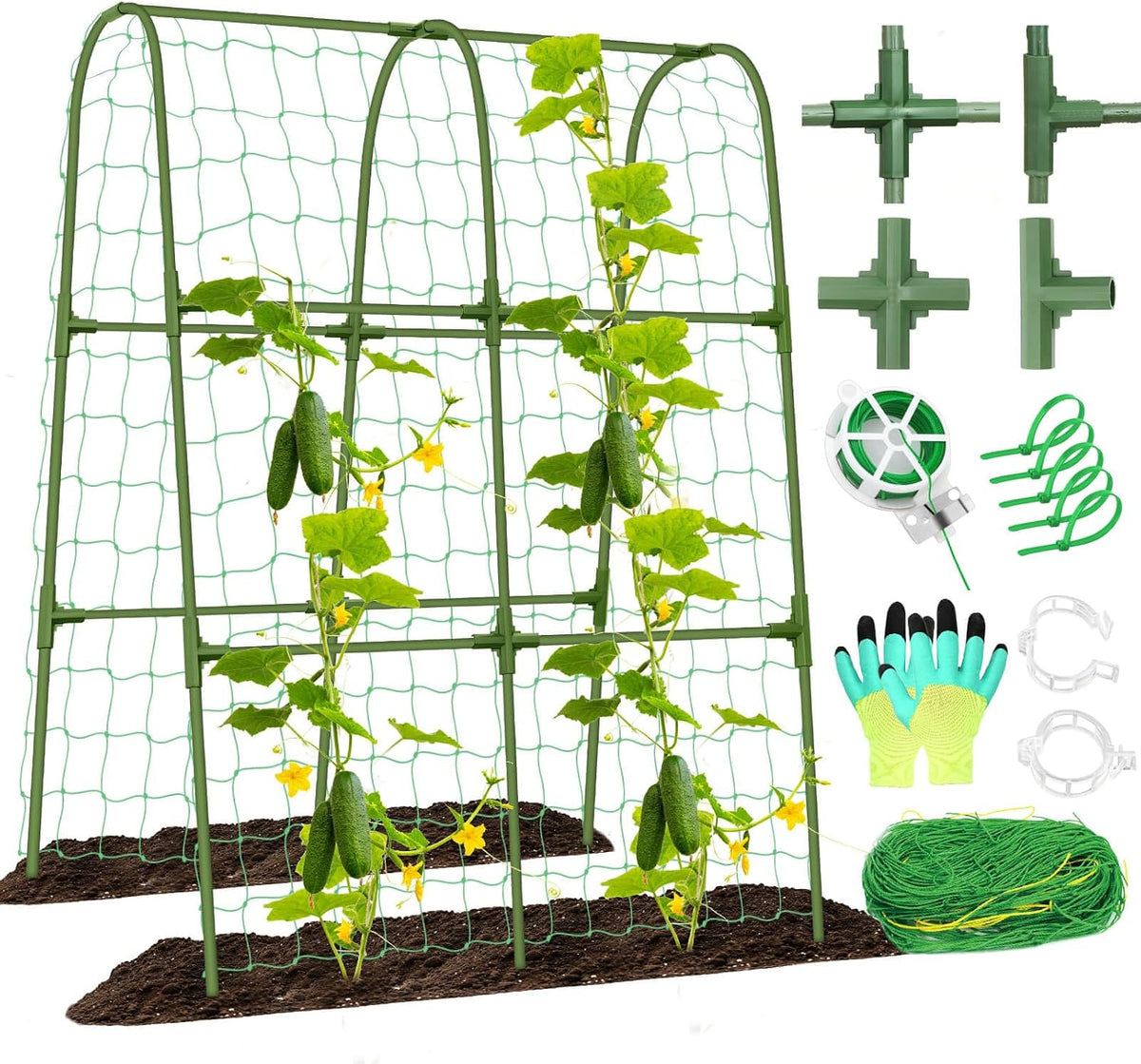 Cucumber Trellis for Raised Bed, Garden Arch Trellis for Climbing Plants Outdoor, Metal Garden Trellis for Spring Vegetables, Cucumber Trellis for Tomato, Bean, Pea, Grape, Plant