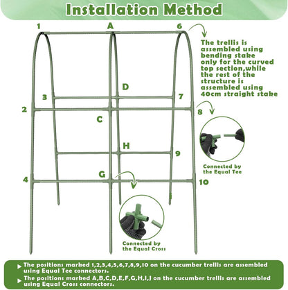 Cucumber Trellis for Raised Bed, Garden Arch Trellis for Climbing Plants Outdoor, Metal Garden Trellis for Spring Vegetables, Cucumber Trellis for Tomato, Bean, Pea, Grape, Plant
