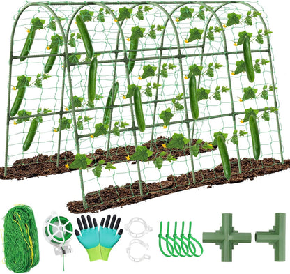 Cucumber Trellis for Raised Bed, Garden Arch Trellis for Climbing Plants Outdoor, Metal Garden Trellis for Spring Vegetables, Cucumber Trellis for Tomato, Bean, Pea, Grape, Plant