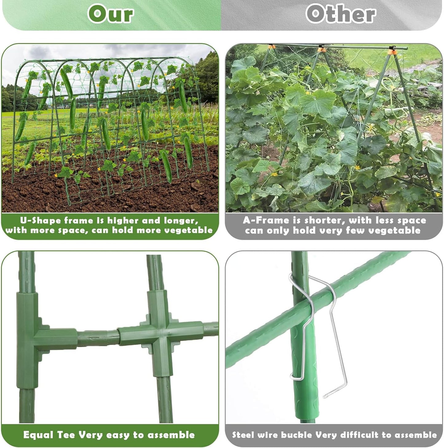 Cucumber Trellis for Raised Bed, Garden Arch Trellis for Climbing Plants Outdoor, Metal Garden Trellis for Spring Vegetables, Cucumber Trellis for Tomato, Bean, Pea, Grape, Plant