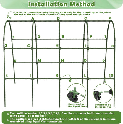 Cucumber Trellis for Raised Bed, Garden Arch Trellis for Climbing Plants Outdoor, Metal Garden Trellis for Spring Vegetables, Cucumber Trellis for Tomato, Bean, Pea, Grape, Plant