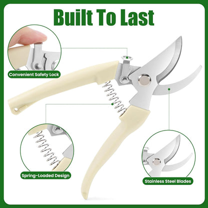 Pruning Shears, Sharp Stainless Steel Garden Shears, Bypass Garden Scissors & Clippers for Branch Trimming, Garden Clippers for Plants, Flowers, Fruit Trees, Gardening Gifts for Women&Men