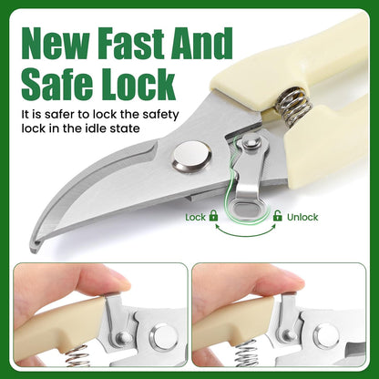 Pruning Shears, Sharp Stainless Steel Garden Shears, Bypass Garden Scissors & Clippers for Branch Trimming, Garden Clippers for Plants, Flowers, Fruit Trees, Gardening Gifts for Women&Men