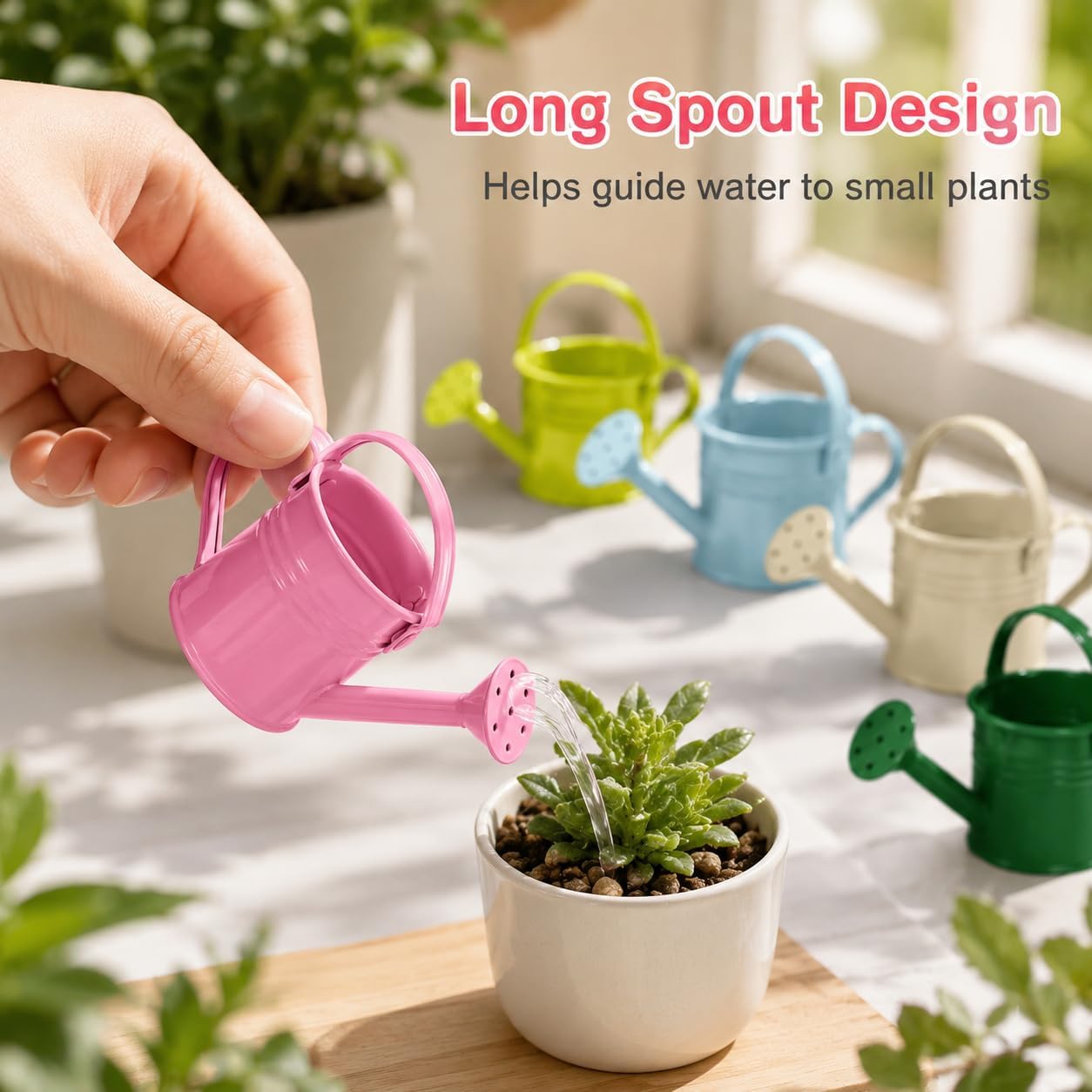 5pcs Kids Metal Watering Cans, 8.5 Oz Mini Iron Watering Pots with Long Spout for Children Gardening, Classroom Activities, Indoor Plants
