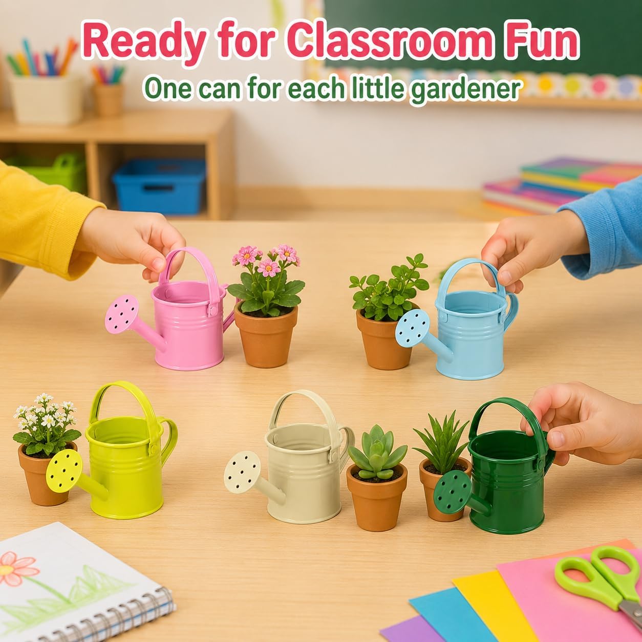 5pcs Kids Metal Watering Cans, 8.5 Oz Mini Iron Watering Pots with Long Spout for Children Gardening, Classroom Activities, Indoor Plants