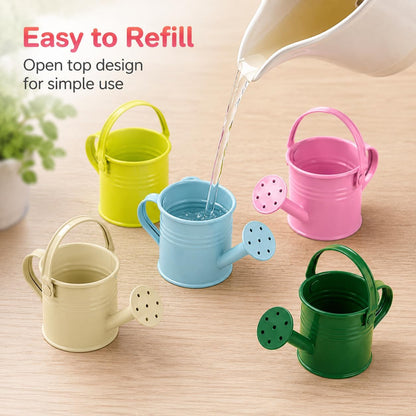 5pcs Kids Metal Watering Cans, 8.5 Oz Mini Iron Watering Pots with Long Spout for Children Gardening, Classroom Activities, Indoor Plants