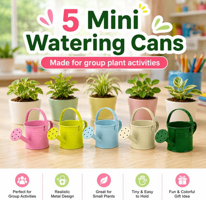 5pcs Kids Metal Watering Cans, 8.5 Oz Mini Iron Watering Pots with Long Spout for Children Gardening, Classroom Activities, Indoor Plants