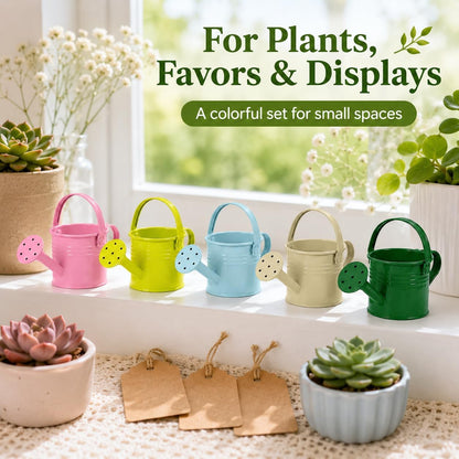 5pcs Kids Metal Watering Cans, 8.5 Oz Mini Iron Watering Pots with Long Spout for Children Gardening, Classroom Activities, Indoor Plants
