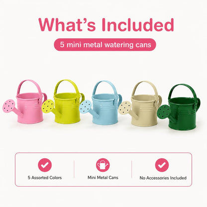 5pcs Kids Metal Watering Cans, 8.5 Oz Mini Iron Watering Pots with Long Spout for Children Gardening, Classroom Activities, Indoor Plants