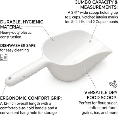 Jumbo Plastic Scoop - 12" Large Food Scoop for Flour, Sugar, Cereal, Pet Food, Gardening