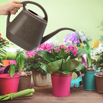 1-Gallon Plastic Watering Can with Comfortable Handle, Garden Watering Cans Long Spout for Indoor Outdoor Watering Plants, Gray