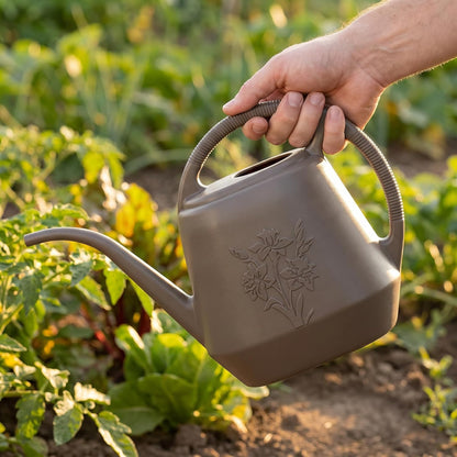 1-Gallon Plastic Watering Can with Comfortable Handle, Garden Watering Cans Long Spout for Indoor Outdoor Watering Plants, Gray