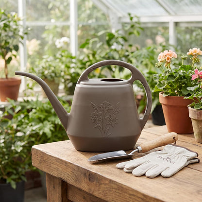 1-Gallon Plastic Watering Can with Comfortable Handle, Garden Watering Cans Long Spout for Indoor Outdoor Watering Plants, Gray