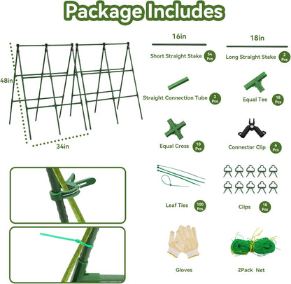 2 Pack Cucumber Trellis, 34"×48" Garden Trellis for Climbing Plants Outdoor, A-Frame Vegetable Trellis for Raised Bed, Support for Tomatoes, Squash, Zucchini, Vegetables & Flowers