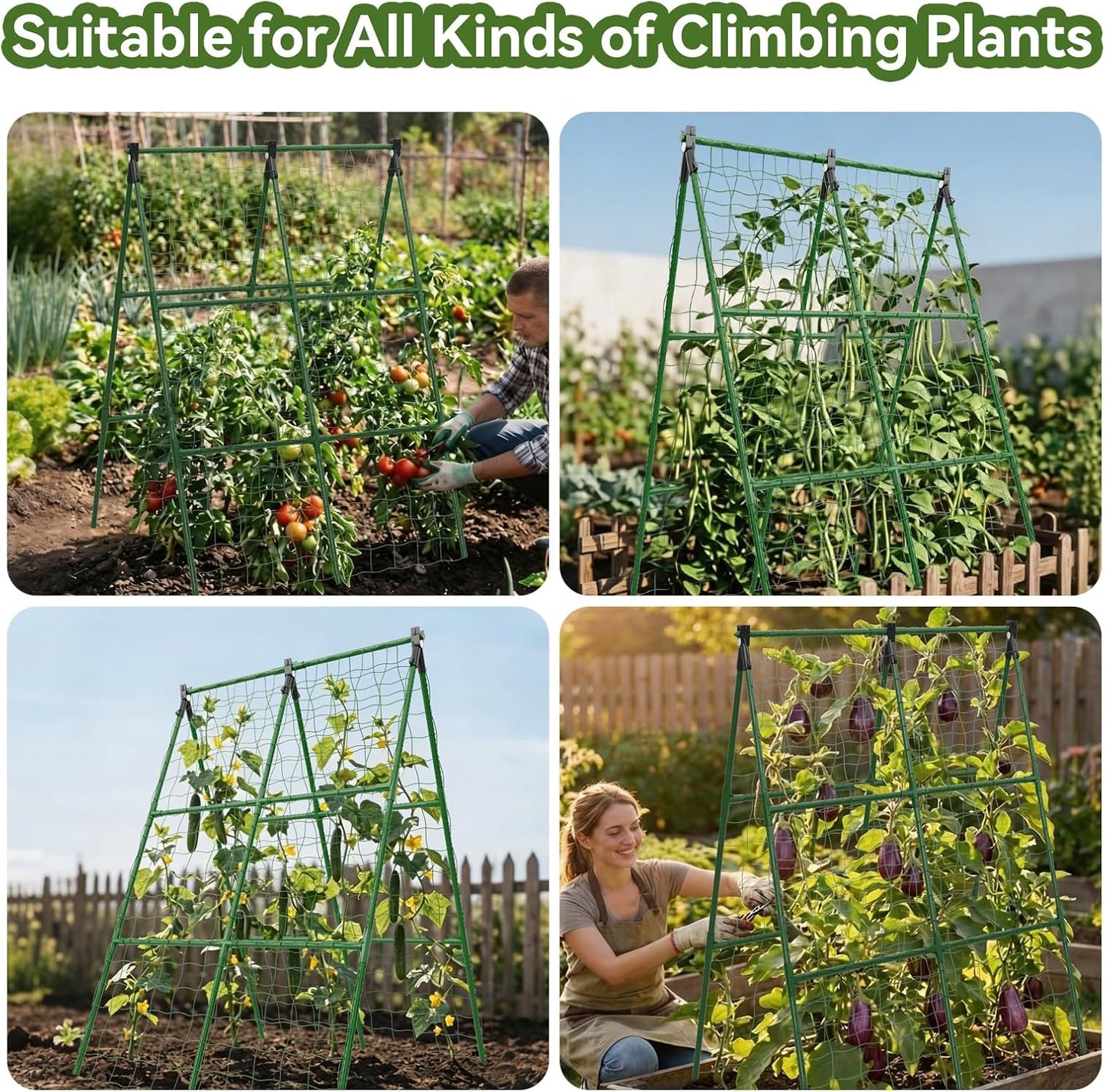 2 Pack Cucumber Trellis, 34"×48" Garden Trellis for Climbing Plants Outdoor, A-Frame Vegetable Trellis for Raised Bed, Support for Tomatoes, Squash, Zucchini, Vegetables & Flowers