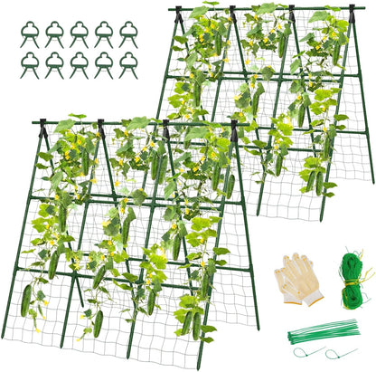 2 Pack Cucumber Trellis, 34"×48" Garden Trellis for Climbing Plants Outdoor, A-Frame Vegetable Trellis for Raised Bed, Support for Tomatoes, Squash, Zucchini, Vegetables & Flowers