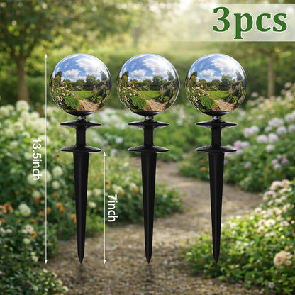 3 Pcs Garden Hose Guide Spike 13.5'' Decorative Ball, Silver