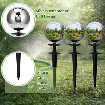 3 Pcs Garden Hose Guide Spike 13.5'' Decorative Ball, Silver