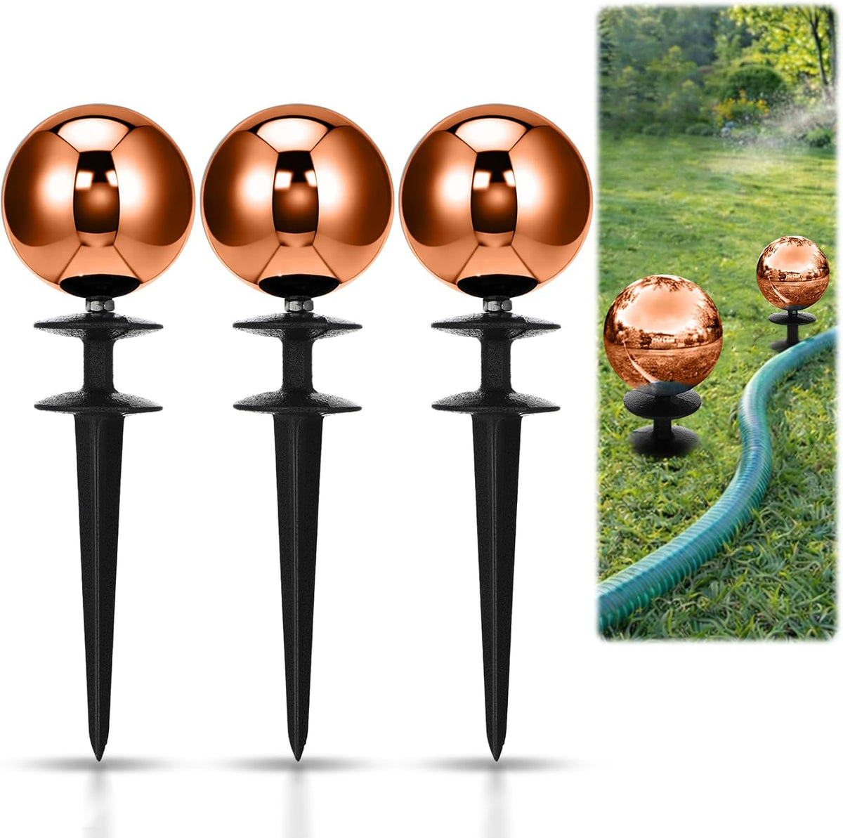 3 Pcs Garden Hose Guide Spike 13.5'' Decorative Ball, Silver