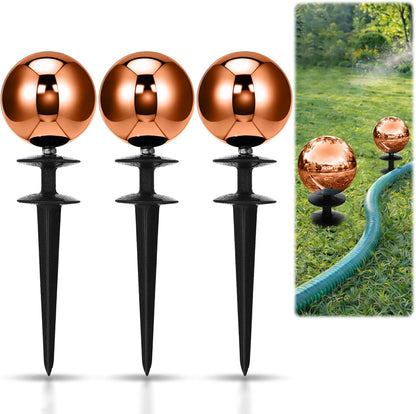 3 Pcs Garden Hose Guide Spike 13.5'' Decorative Ball, Silver