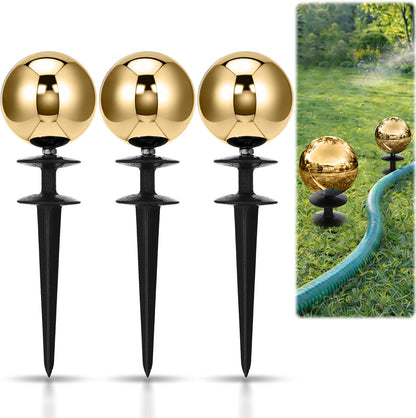 3 Pcs Garden Hose Guide Spike 13.5'' Decorative Ball, Silver