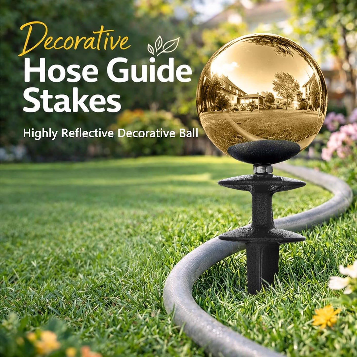 3 Pcs Garden Hose Guide Spike 13.5'' Decorative Ball, Silver