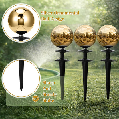 3 Pcs Garden Hose Guide Spike 13.5'' Decorative Ball, Silver