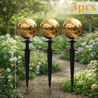 3 Pcs Garden Hose Guide Spike 13.5'' Decorative Ball, Silver