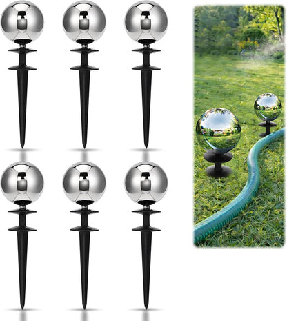 3 Pcs Garden Hose Guide Spike 13.5'' Decorative Ball, Silver