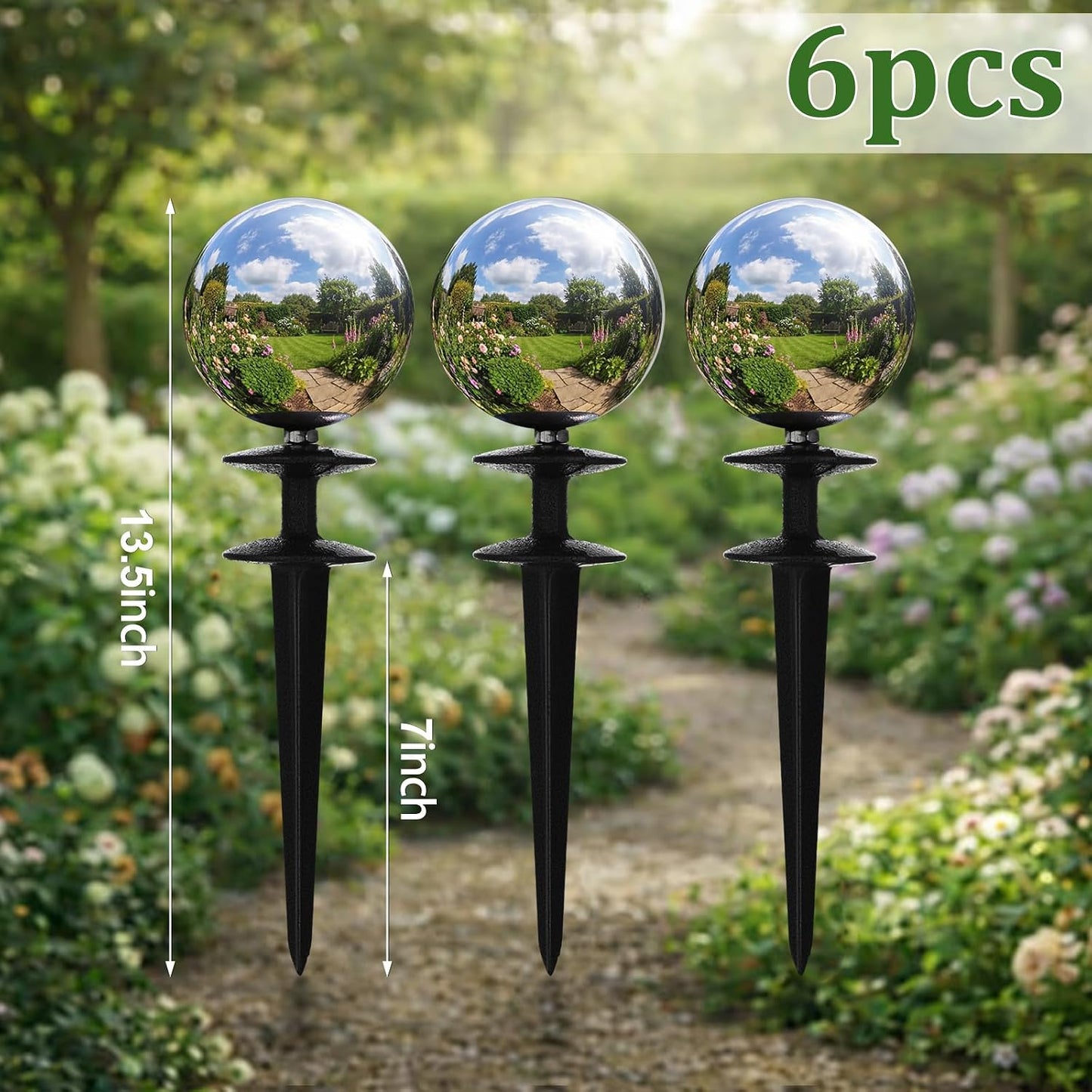 3 Pcs Garden Hose Guide Spike 13.5'' Decorative Ball, Silver