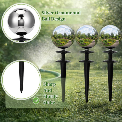 3 Pcs Garden Hose Guide Spike 13.5'' Decorative Ball, Silver