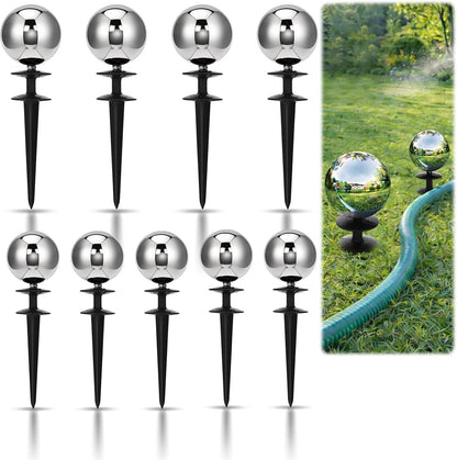 3 Pcs Garden Hose Guide Spike 13.5'' Decorative Ball, Silver