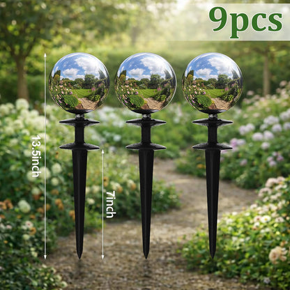 3 Pcs Garden Hose Guide Spike 13.5'' Decorative Ball, Silver