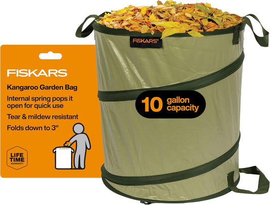 Kangaroo Collapsible Garden Bag for Yard Waste, 10 Gallon Reusable Container for Lawn Care and Gardening