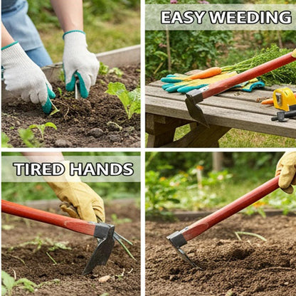 Garden Hoe with Wooden Handle | Heavy Duty Steel Gardening Tool for Weeding, Planting Vegetables and Flowers | Durable Farming Hoe for Outdoor Use