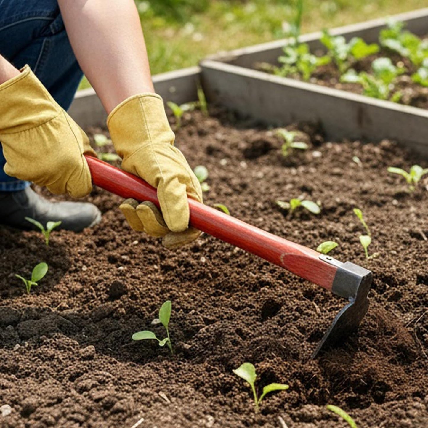 Garden Hoe with Wooden Handle | Heavy Duty Steel Gardening Tool for Weeding, Planting Vegetables and Flowers | Durable Farming Hoe for Outdoor Use