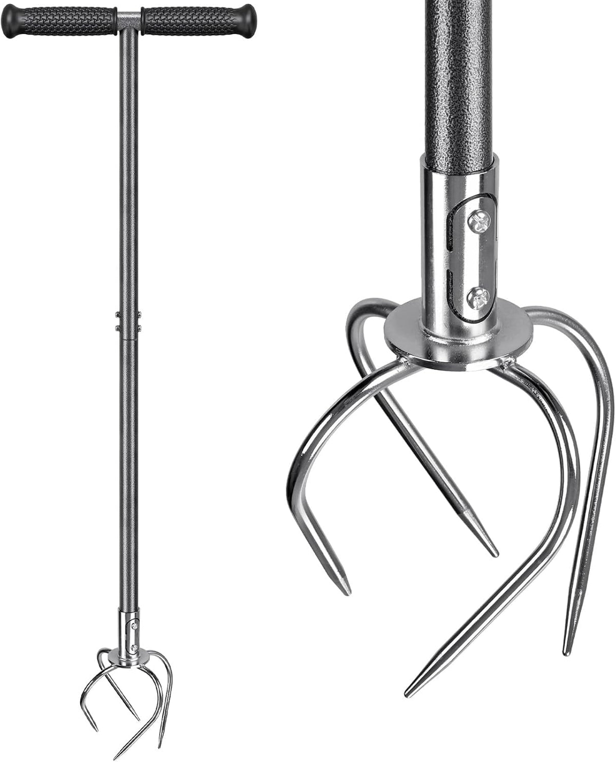Manual Twist Tiller, All-Steel Garden Claw Cultivator with 4 Curved Claws and Soft Rubber Handle, Hand Tiller Garden Claw for Gardening Bed and Plant Box (39'')