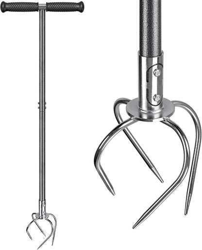 Manual Twist Tiller, All-Steel Garden Claw Cultivator with 4 Curved Claws and Soft Rubber Handle, Hand Tiller Garden Claw for Gardening Bed and Plant Box (39'')