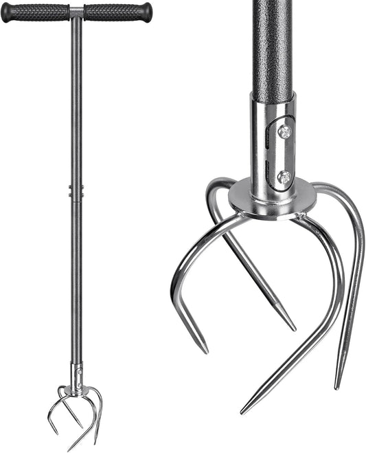 Manual Twist Tiller, All-Steel Garden Claw Cultivator with 4 Curved Claws and Soft Rubber Handle, Hand Tiller Garden Claw for Gardening Bed and Plant Box (39'')