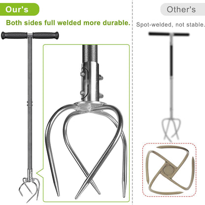 Manual Twist Tiller, All-Steel Garden Claw Cultivator with 4 Curved Claws and Soft Rubber Handle, Hand Tiller Garden Claw for Gardening Bed and Plant Box (39'')