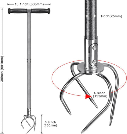Manual Twist Tiller, All-Steel Garden Claw Cultivator with 4 Curved Claws and Soft Rubber Handle, Hand Tiller Garden Claw for Gardening Bed and Plant Box (39'')