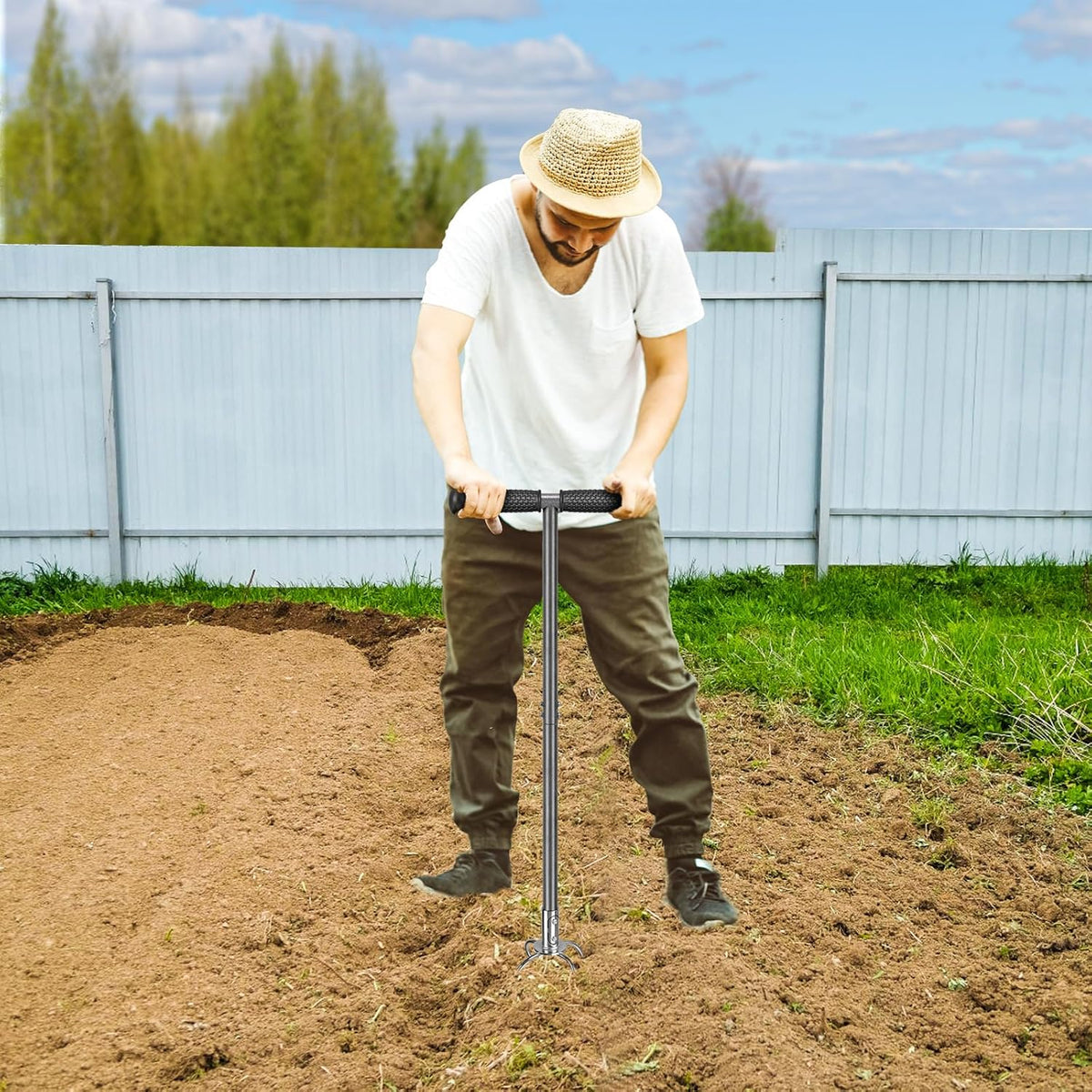 Manual Twist Tiller, All-Steel Garden Claw Cultivator with 4 Curved Claws and Soft Rubber Handle, Hand Tiller Garden Claw for Gardening Bed and Plant Box (39'')