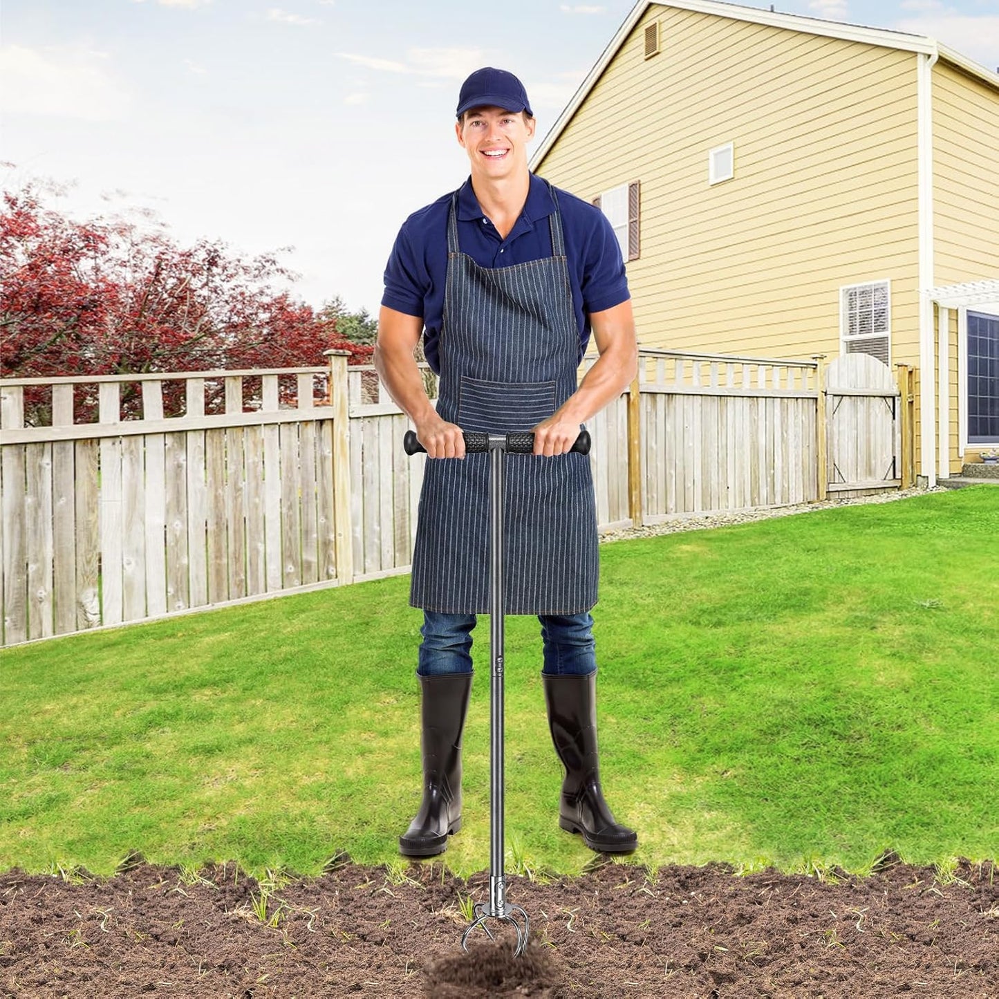 Manual Twist Tiller, All-Steel Garden Claw Cultivator with 4 Curved Claws and Soft Rubber Handle, Hand Tiller Garden Claw for Gardening Bed and Plant Box (39'')