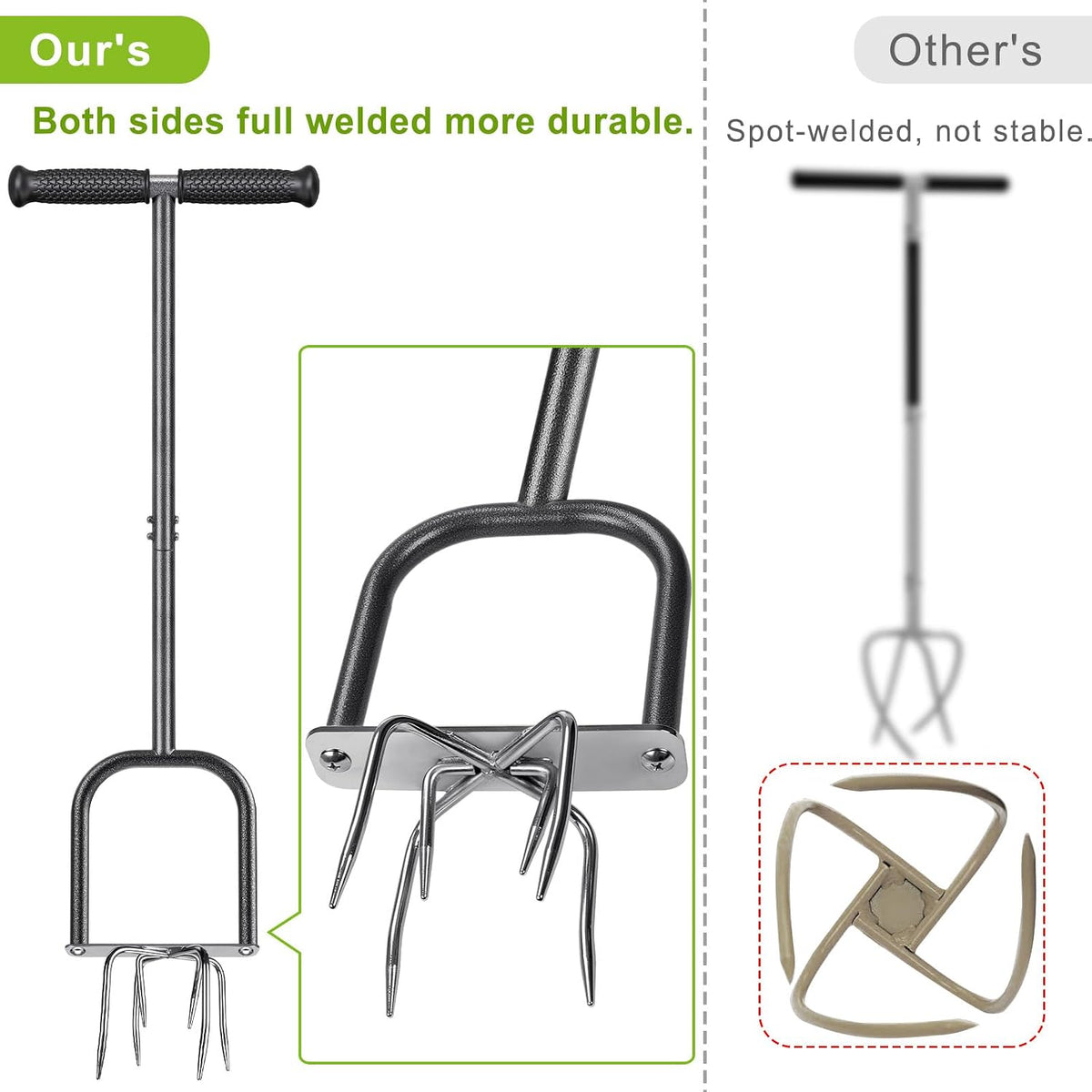 Manual Twist Tiller, All-Steel Garden Claw Cultivator with 4 Curved Claws and Soft Rubber Handle, Hand Tiller Garden Claw for Gardening Bed and Plant Box (39'')