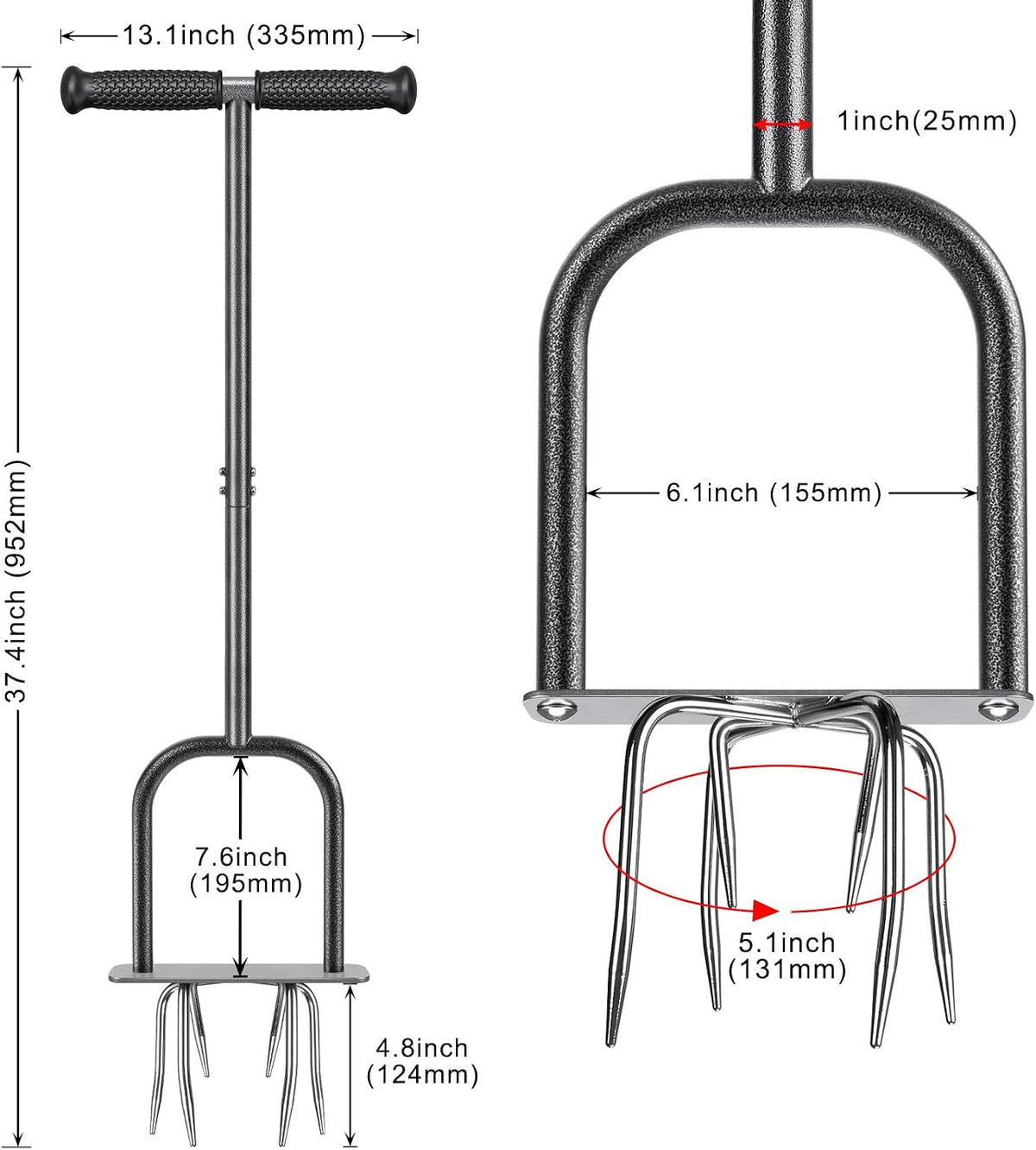 Manual Twist Tiller, All-Steel Garden Claw Cultivator with 4 Curved Claws and Soft Rubber Handle, Hand Tiller Garden Claw for Gardening Bed and Plant Box (39'')
