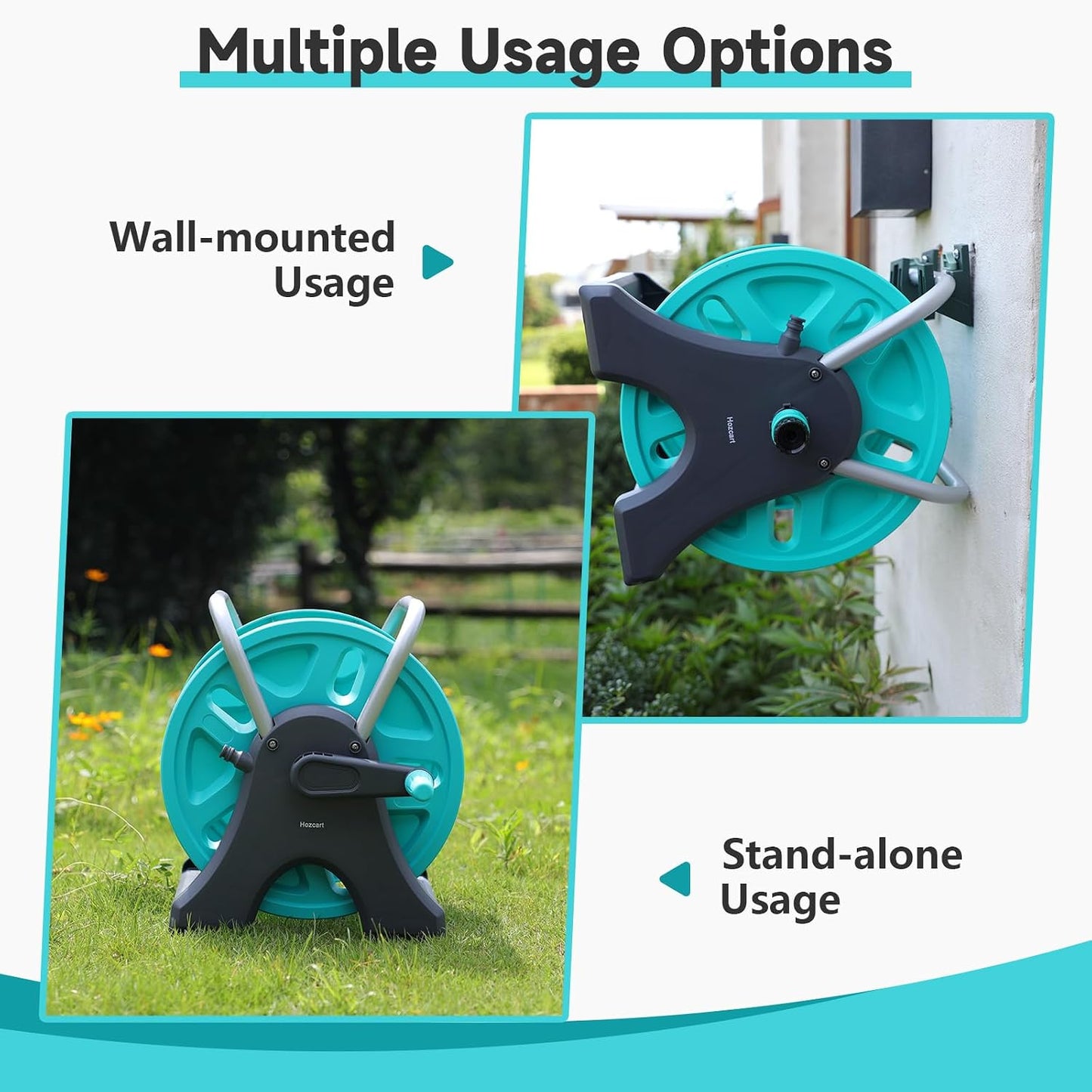 Garden Hose Reel Cart,Portable Hose Reel Holder Hold Up to 50-80 Feet of 5/8" Hose,Wall Mounted Water Hose Reel,Upgraded Plastic Wheels for Outside Car Washing, Watering (Blue, 80FT)
