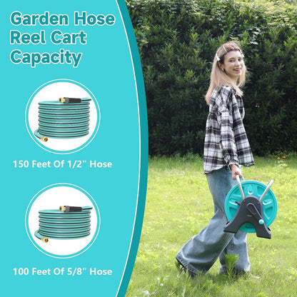 Garden Hose Reel Cart,Portable Hose Reel Holder Hold Up to 50-80 Feet of 5/8" Hose,Wall Mounted Water Hose Reel,Upgraded Plastic Wheels for Outside Car Washing, Watering (Blue, 80FT)