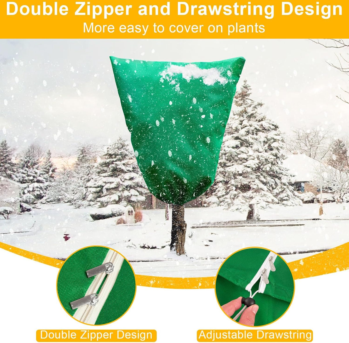 2 Packs Plant Covers for Winter Freeze Protection, 31.5" W X 47.3" H Frost Protection Covers for Outdoor Plants, 2.2 oz/yd² Tree Covers with Double Zipper Heads & Drawstring Design for Winter